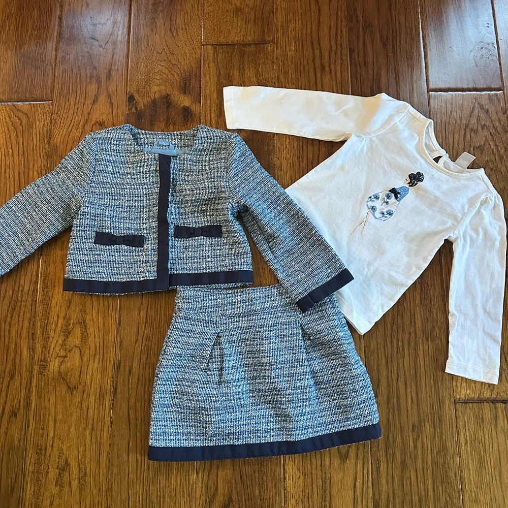 Janie and Jack Navy Tweed Set with White Top
